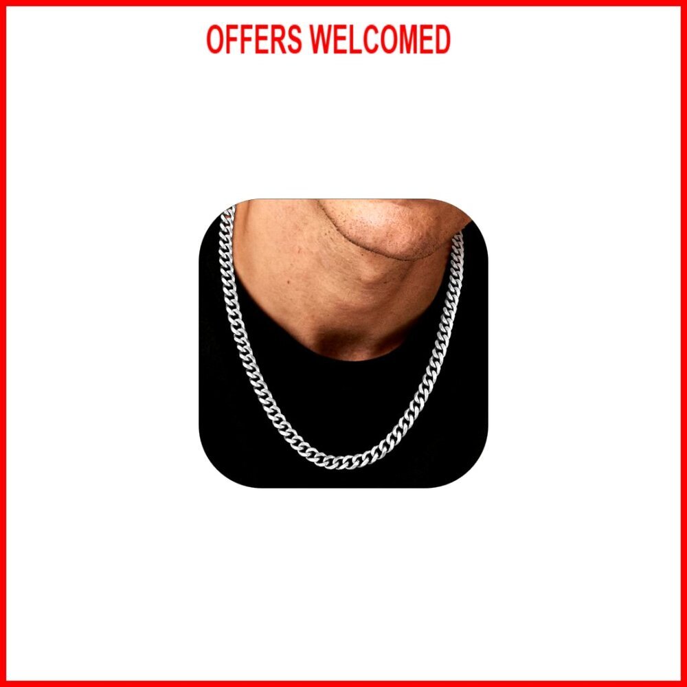 Stainless Steel Cuban Link Chain Necklace with Fold Over Clasp